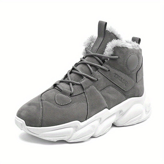 Men's Winter Plush Lace up Sneakers Casual Fuzzy Walking Shoes