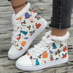 Christmas Plush Lined Thermal Skate Shoes High Top Fall Winter Keep Warm