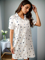 Heart Print NightDress Short Sleeve Pajama Dress