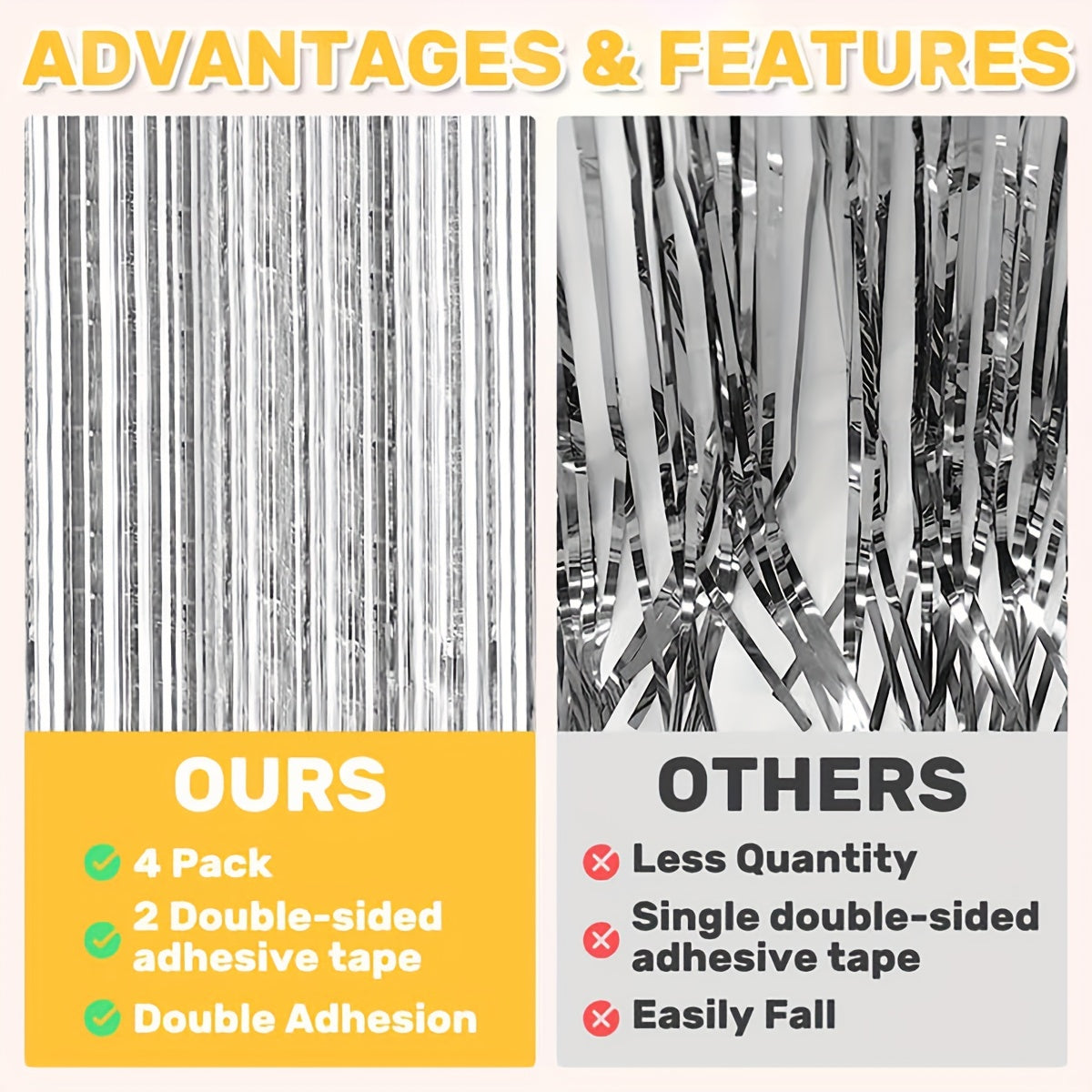 4pcs Silvery Foil Fringe Backdrop Curtains For Party Decorations