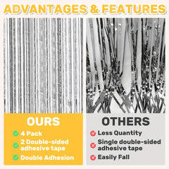 4pcs Silvery Foil Fringe Backdrop Curtains For Party Decorations