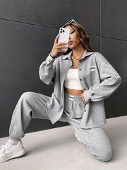 Casual Two piece Set Button Front Shirt & Jogger Pants
