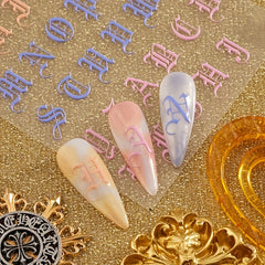 4pcs 5D Embossed English Letter Nail Art Stickers Self Adhesive Nail Decals F
