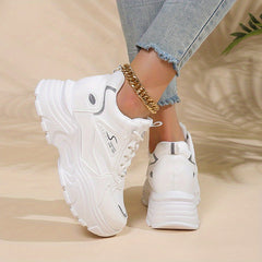 Platform Lace Up Chunky Sneakers Non slip Thick Sole Hidden Heel