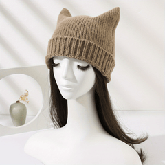 Gray Cat Ears Knitted Beanie Lightweight Knit Hat Elastic Windproof Skull Hat