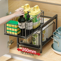 1pc Layer Sink Storage Rack with Pull out Cabinet