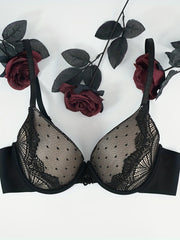 Contrast Lace Push Up Bra Polka Dot Pattern Women's Lingerie