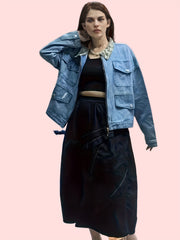Colorblock Camo Print Denim Jacket