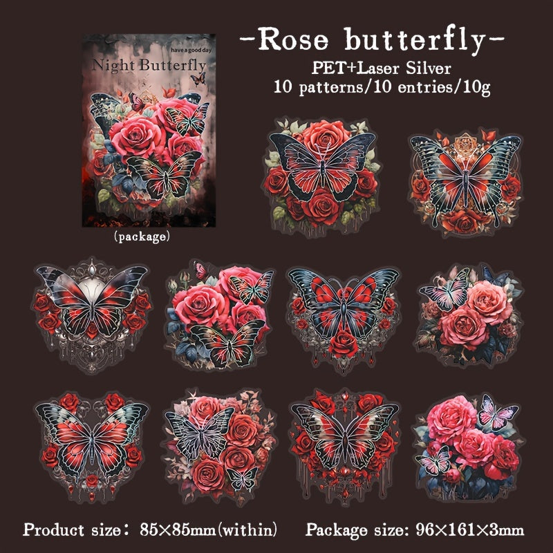 10 Sheets Spooky Butterfly Series PET Laser Silvery Stickers