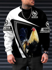 Rooster Print Crew Neck Sweatshirt Men's Casual Sports Top