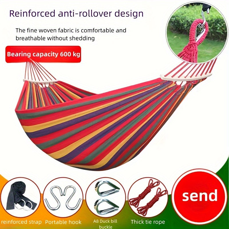 Thickened Canvas Hammock w/Curved Wooden Stick for Camping