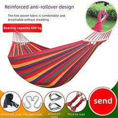 Thickened Canvas Hammock w/Curved Wooden Stick for Camping
