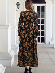 Floral Print Flounce Sleeve Maxi Dress With Belt