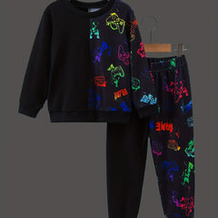 Boy's Gamepad Theme 2pcs Sweatshirt & Sweatpants Set