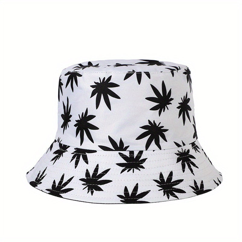 Leaf Print Casual Bucket Hat Unisex Foldable Couple Basin Hats