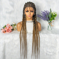 Stylish 91 Cm Full Lace Braided Wig With Baby Hair Synthetic Material 11 Braids
