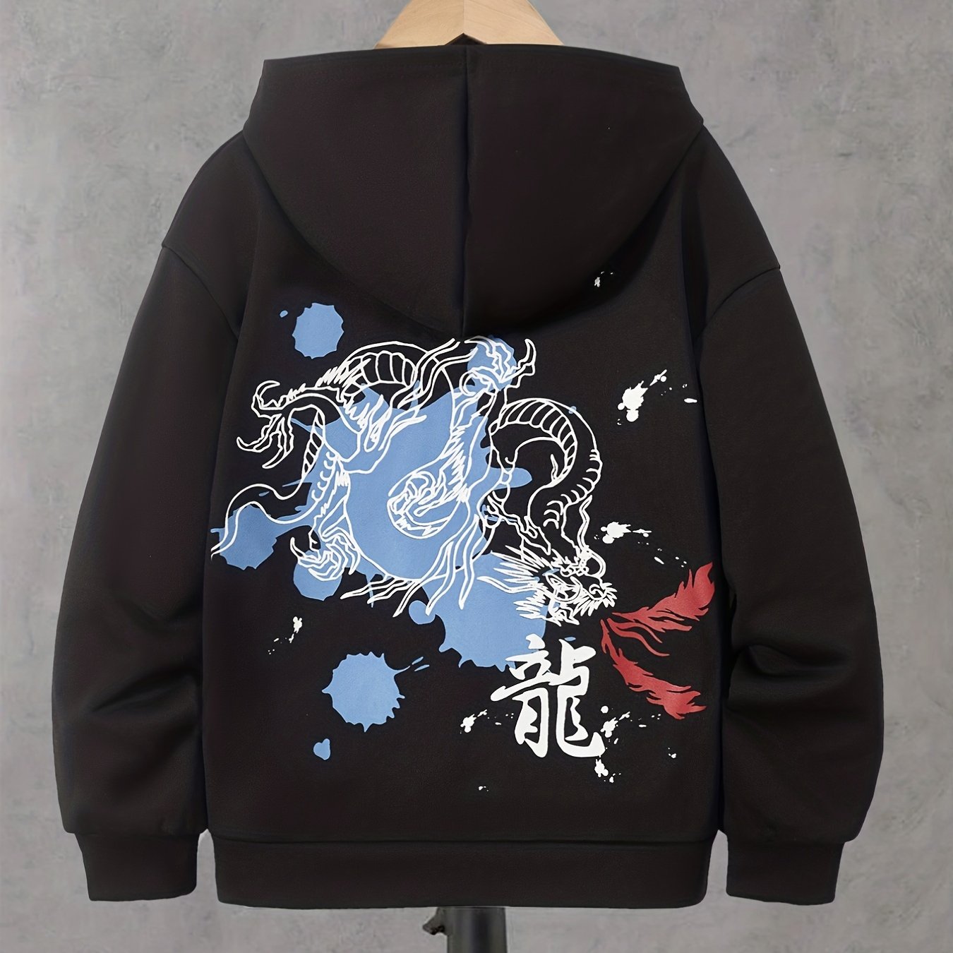 Dragon Graphic Kid's Hoodie Paint Splash Pattern Long Sleeve Top