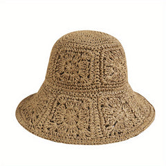 Vintage Floral Crochet Bucket Hat Bohemian Hollow Breathable Basin Hat