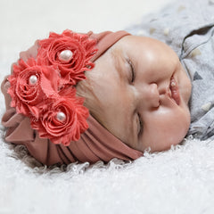 Baby Turban Hat With Flower, 0-3 Years Old