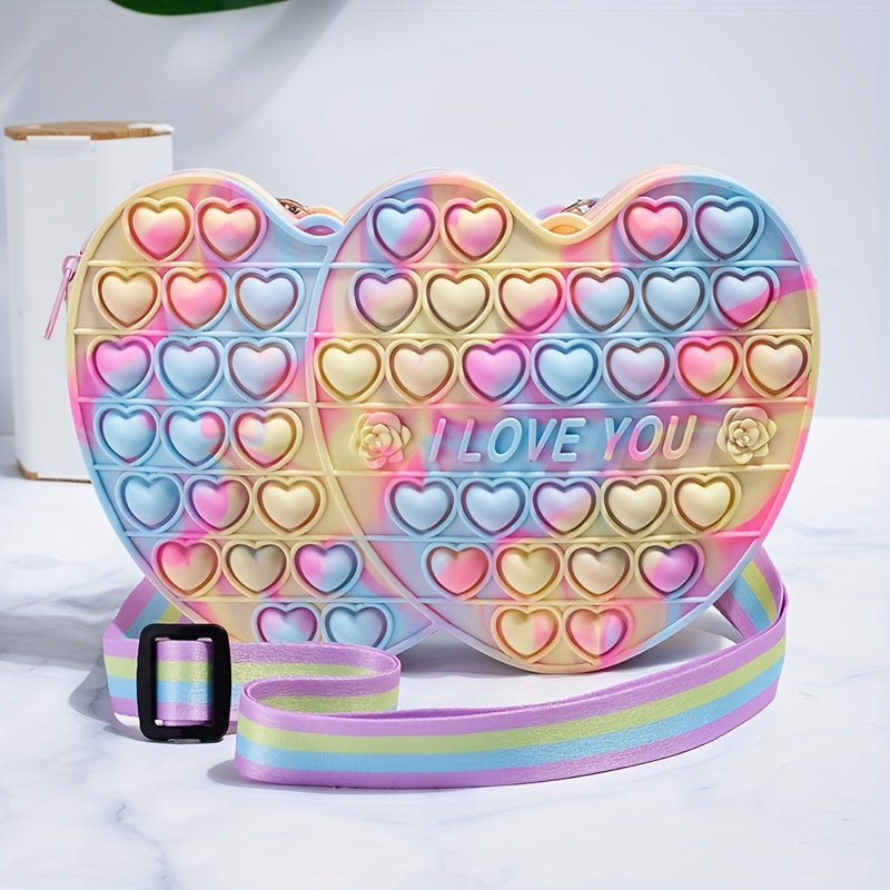 Girls' Silicone Rainbow Heart Crossbody Bag Coin Purse
