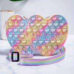 Girls' Silicone Rainbow Heart Crossbody Bag Coin Purse