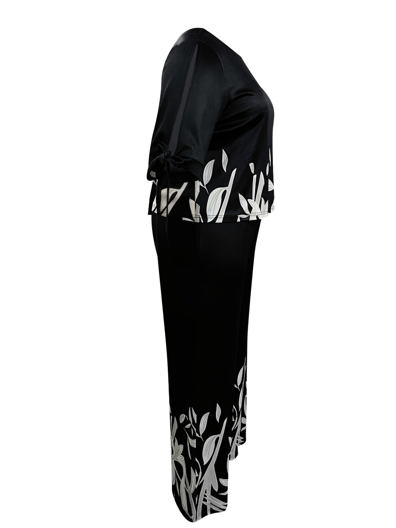 Women's Plus Floral Print Knot Split Top & Wide Leg Pants Set