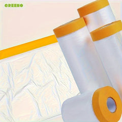 2pcs GREENO Pre Taped Masking Film Clear Plastic Sheeting Plastic Drop Cloths