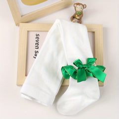Girls Lace Pantyhose with Bow Decoration