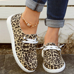 Leopard Print Canvas Low Top Lace Up Casual Shoes