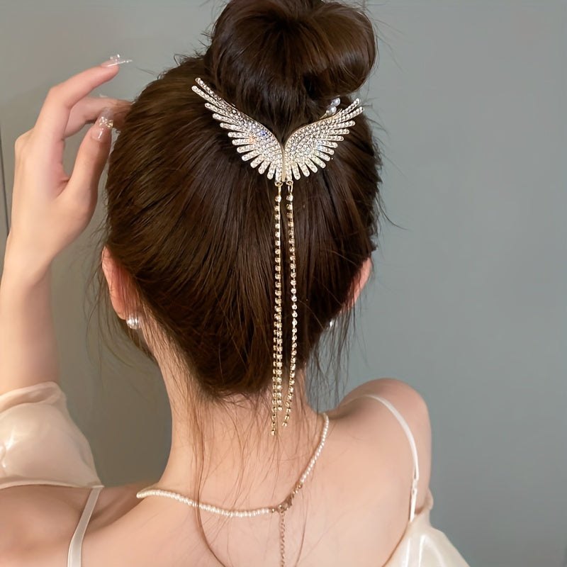 Rhinestone Wings Banana Clip Hair Claw Vintage Hair Clip