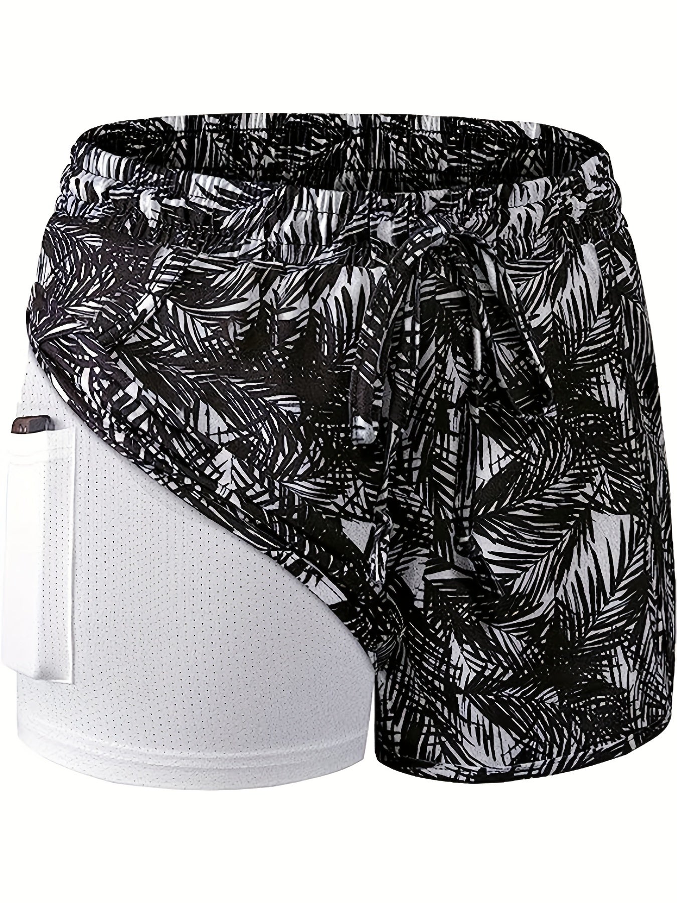 Tropical Print Double Layered Tie Front Yoga Running Shorts