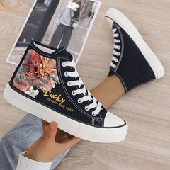 Dragon Print Plush Lined Chunky Canvas Sneakers