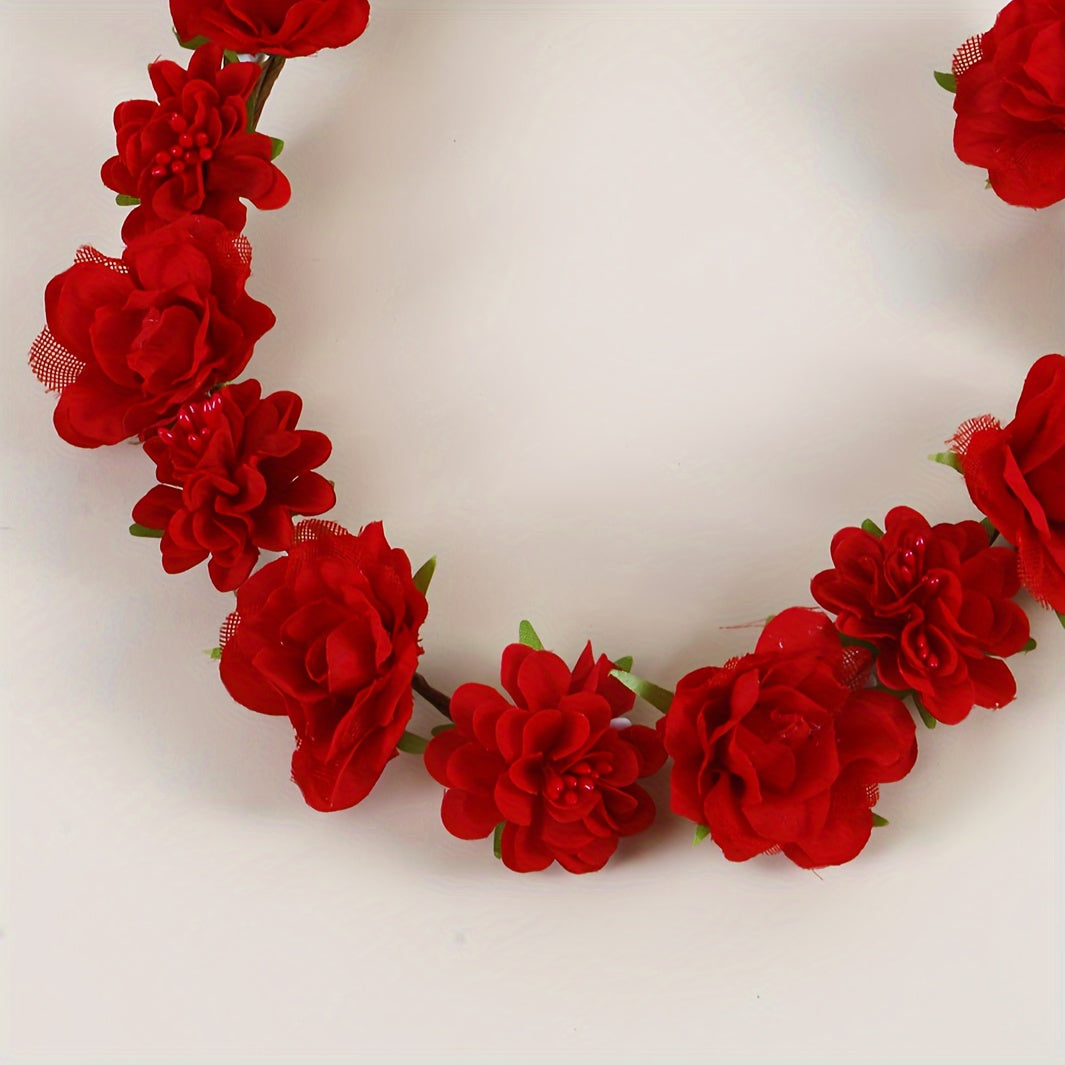 Romantic Red Rose Garland Headdress for Wedding Prom