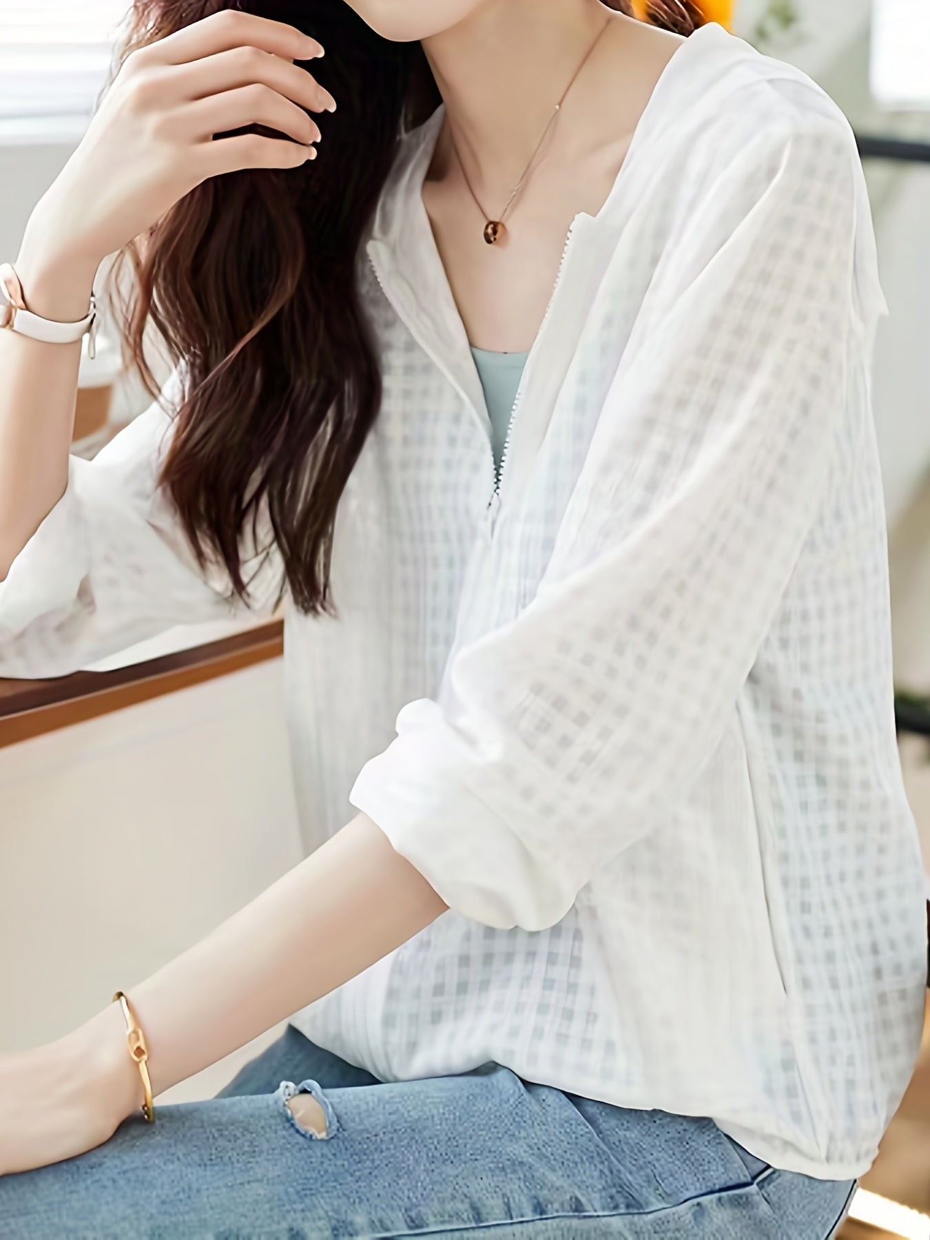 Plaid Print Open Front Top Zip Coat Spring Summer Women's Clothing