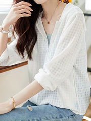 Plaid Print Open Front Top Zip Coat Spring Summer Women's Clothing