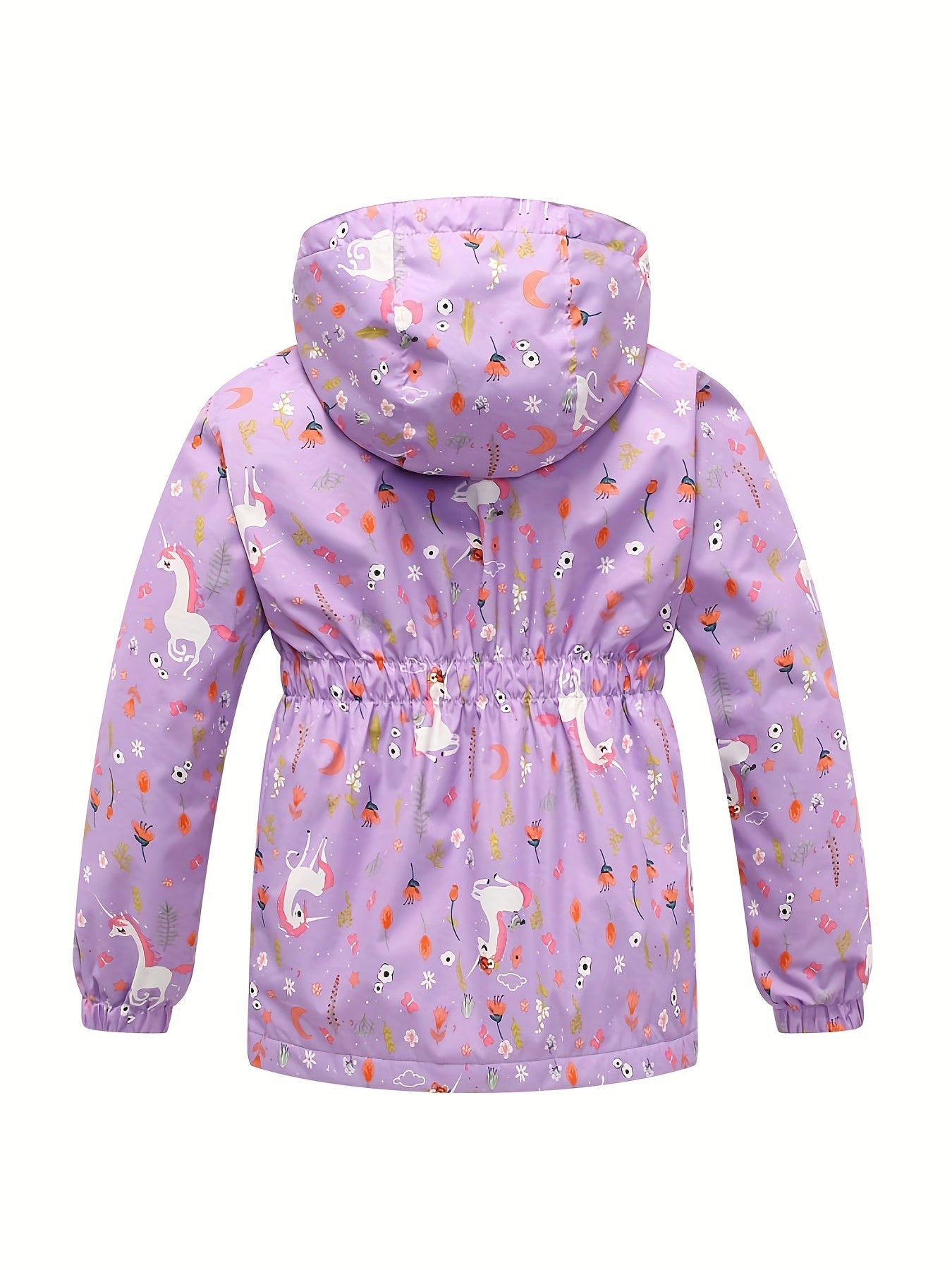 Toddler Girls Unicorn Hooded Jacket Waterproof Zipper Coat