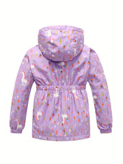 Toddler Girls Unicorn Hooded Jacket Waterproof Zipper Coat