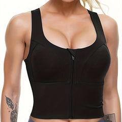 Women's Zip Front Sports Bra Longline Crop Top for Yoga Workout