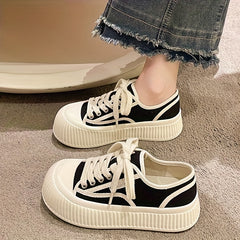 Women's Canvas Lace Up Sneakers Comfortable Platform Shoes