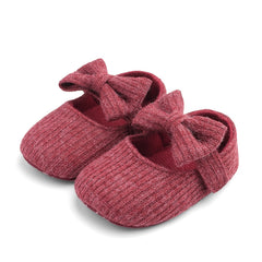 Baby Girls Knitted Shoes With Bow Soft Sole Non slip Slip on Walking Shoes