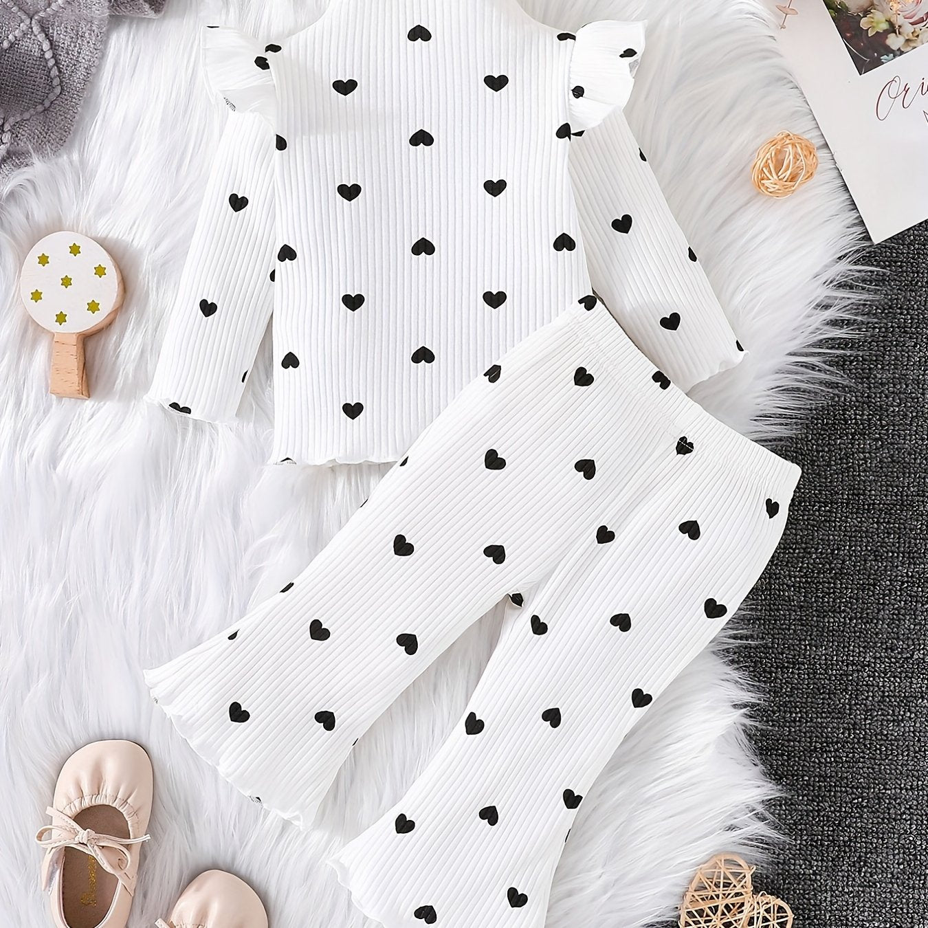 Baby Girls Love Heart Print Top Trousers Set
