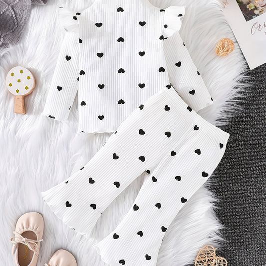Baby Girls Love Heart Print Top Trousers Set