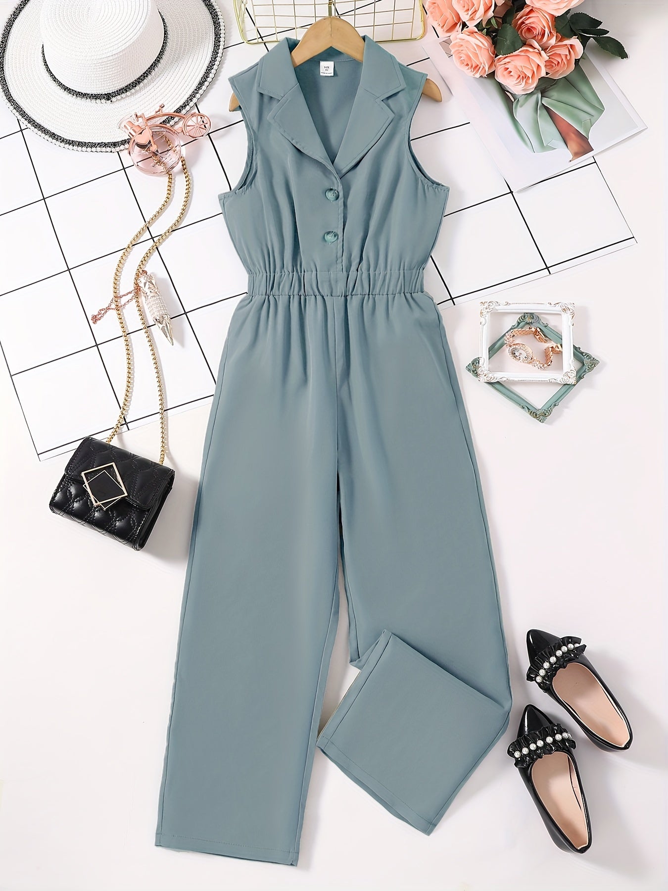Girls Romper Jumpsuit Button Down Sleeveless Long Jumpsuits For Beach Vacation