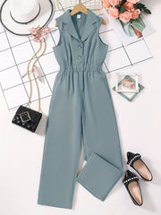 Girls Romper Jumpsuit Button Down Sleeveless Long Jumpsuits For Beach Vacation