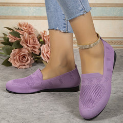Women's Knit Flat Shoes Lightweight Slip On Soft Sole Casual Walking Flats