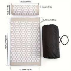 3pcs Massage Yoga Mat Set w/ Pillow & Storage Bag Gym Training Supplies