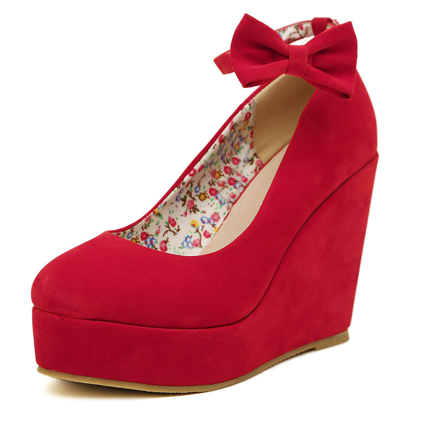 Red Bowknot Platform Wedge Sandals