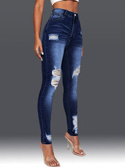 Slim Fit Ripped Jeans Button Closure