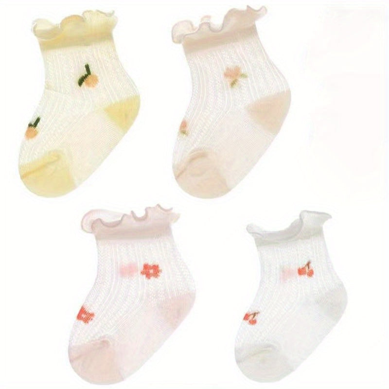 4-Pack Baby Girls Cartoon Socks Mesh Breathable Princess Socks