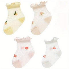 4-Pack Baby Girls Cartoon Socks Mesh Breathable Princess Socks